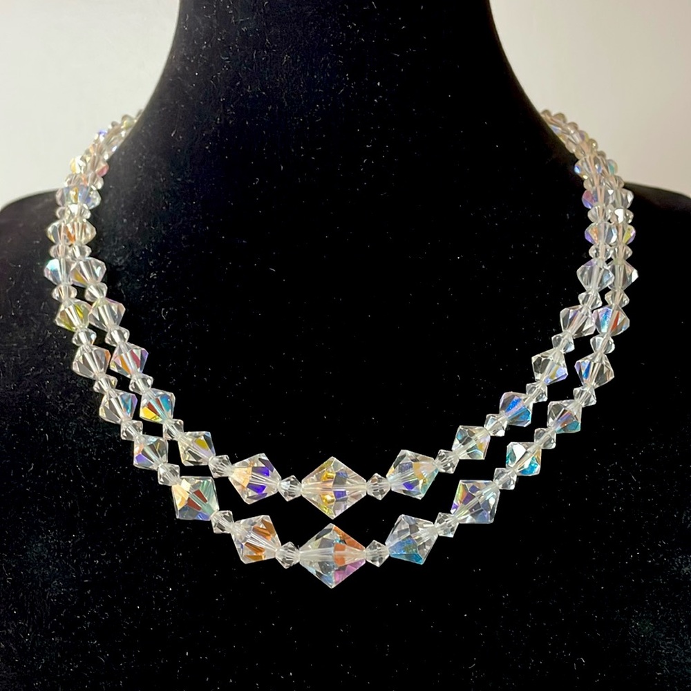 Vintage crystal AB graduated bicone 15” inch necklace